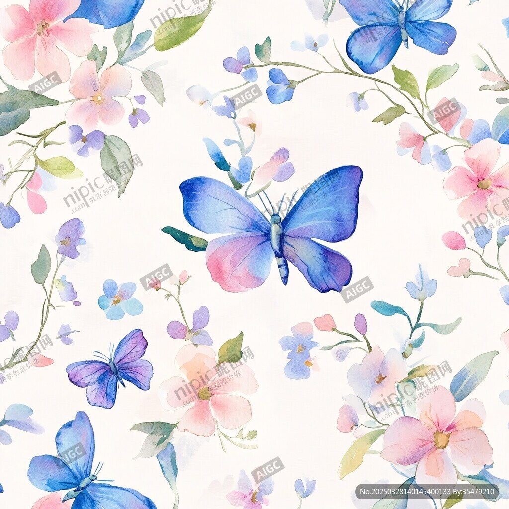 水彩風(fēng)蝴蝶花卉圖案背景
