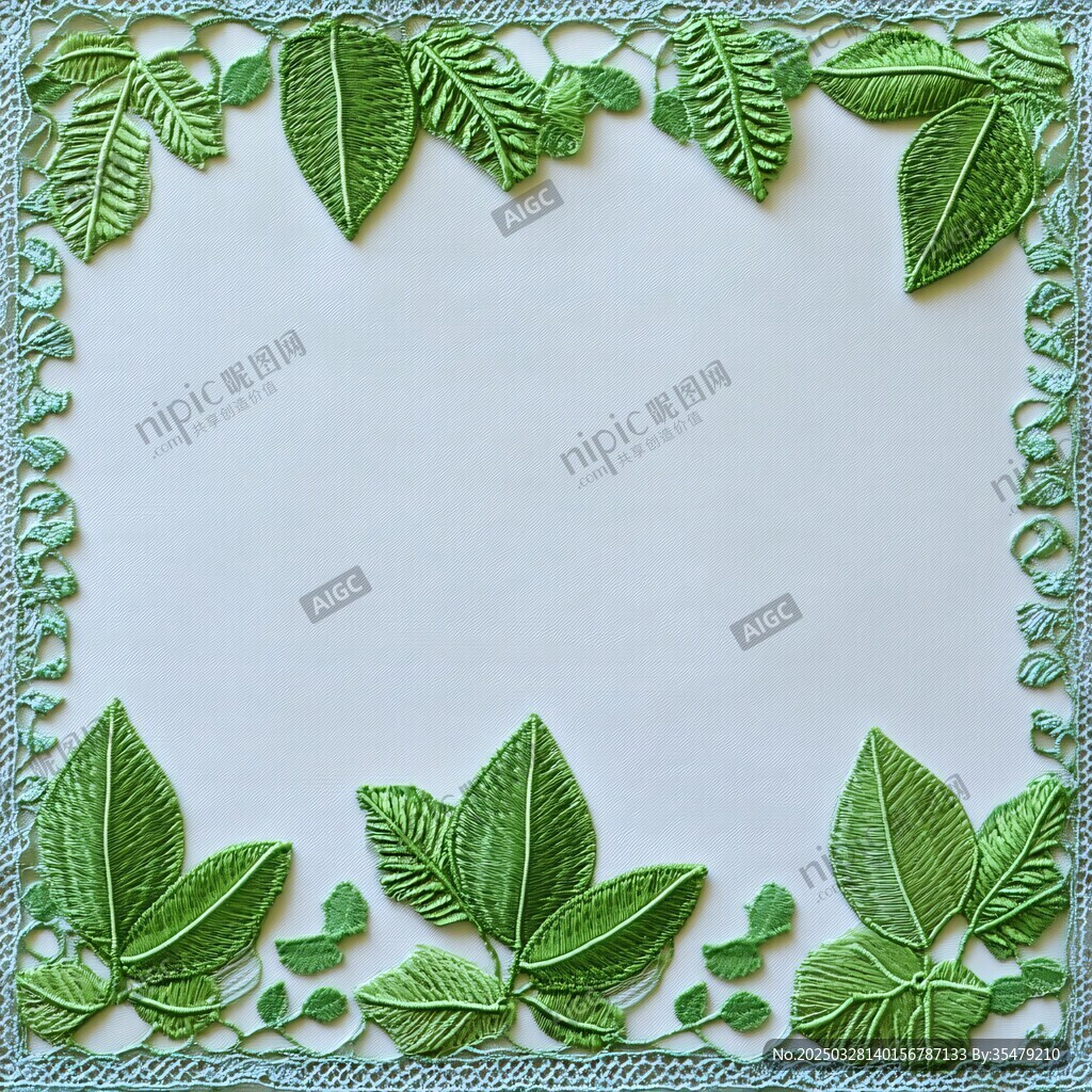 綠葉蕾絲邊框裝飾圖案