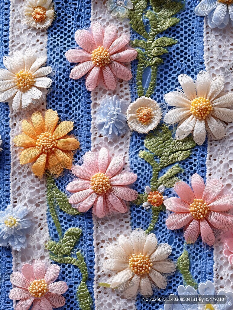 立體刺繡花朵蕾絲圖案