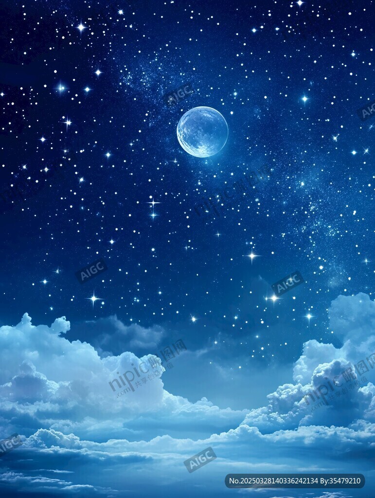 夢(mèng)幻夜空下的明月與繁星