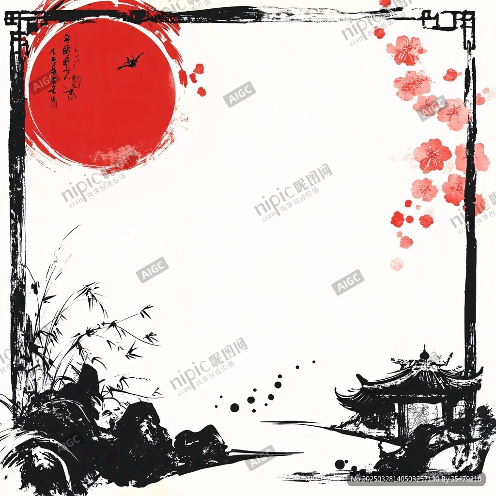 水墨中式風景邊框圖