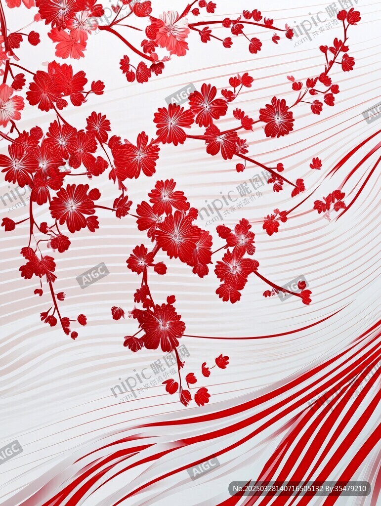 紅色繁花線條裝飾圖案