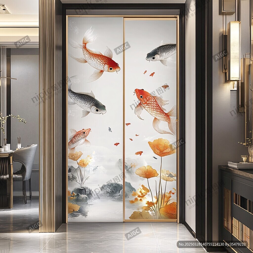中式錦鯉屏風 雅致家居景致