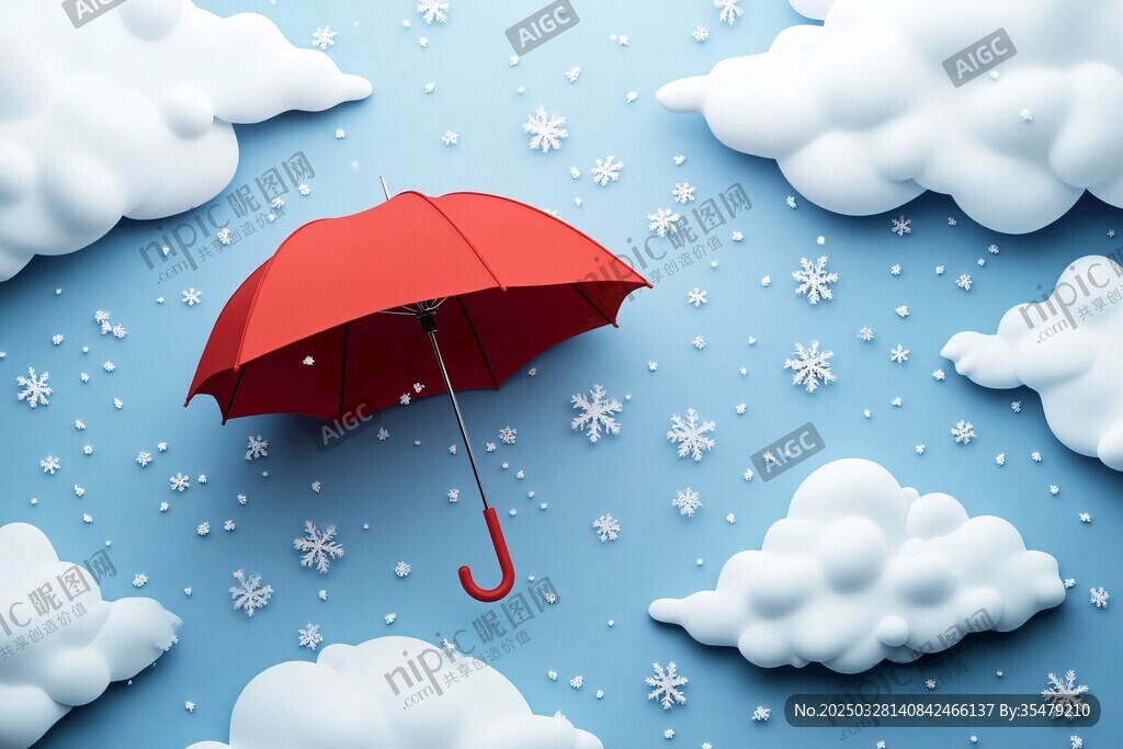 紅傘飄于雪云間