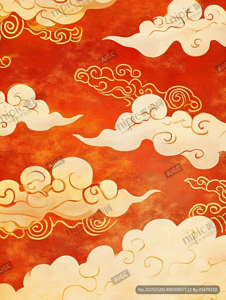 中式古典祥云紅色背景圖
