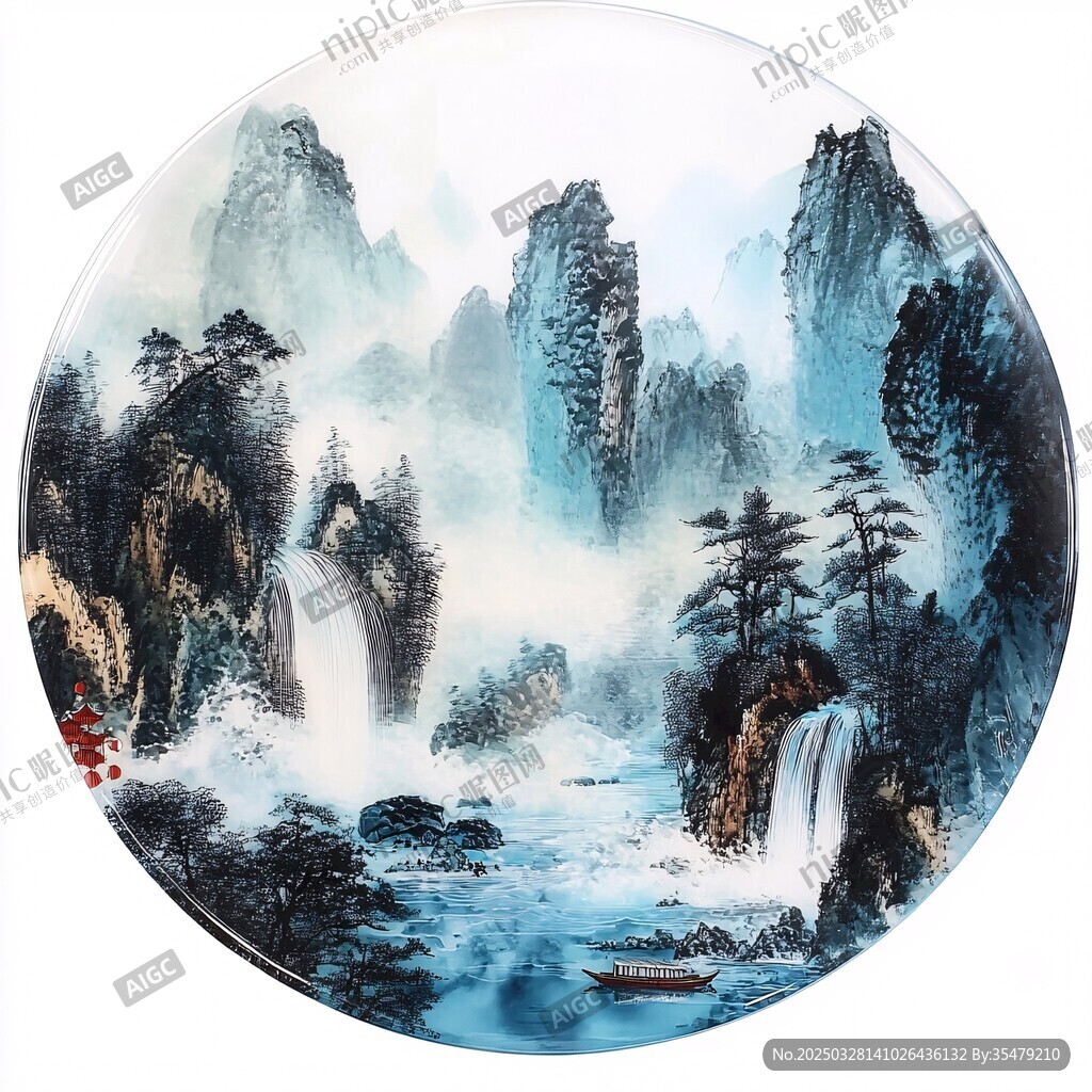 圓形山水瓷盤 意境悠遠(yuǎn)