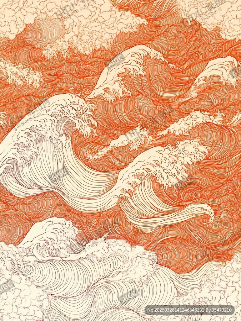 橙白相間海浪紋理圖案