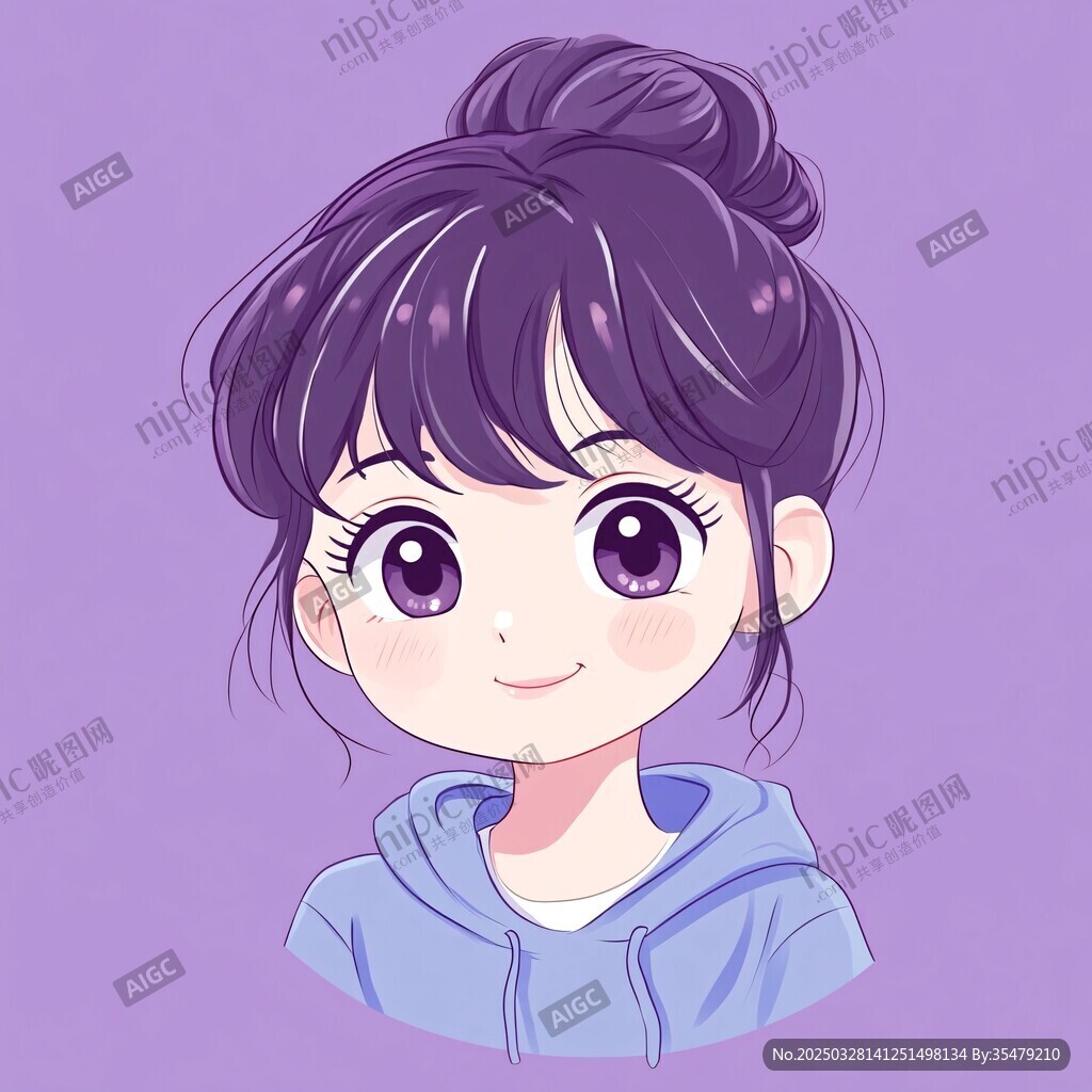 扎發(fā)髻的可愛(ài)藍(lán)衣女孩