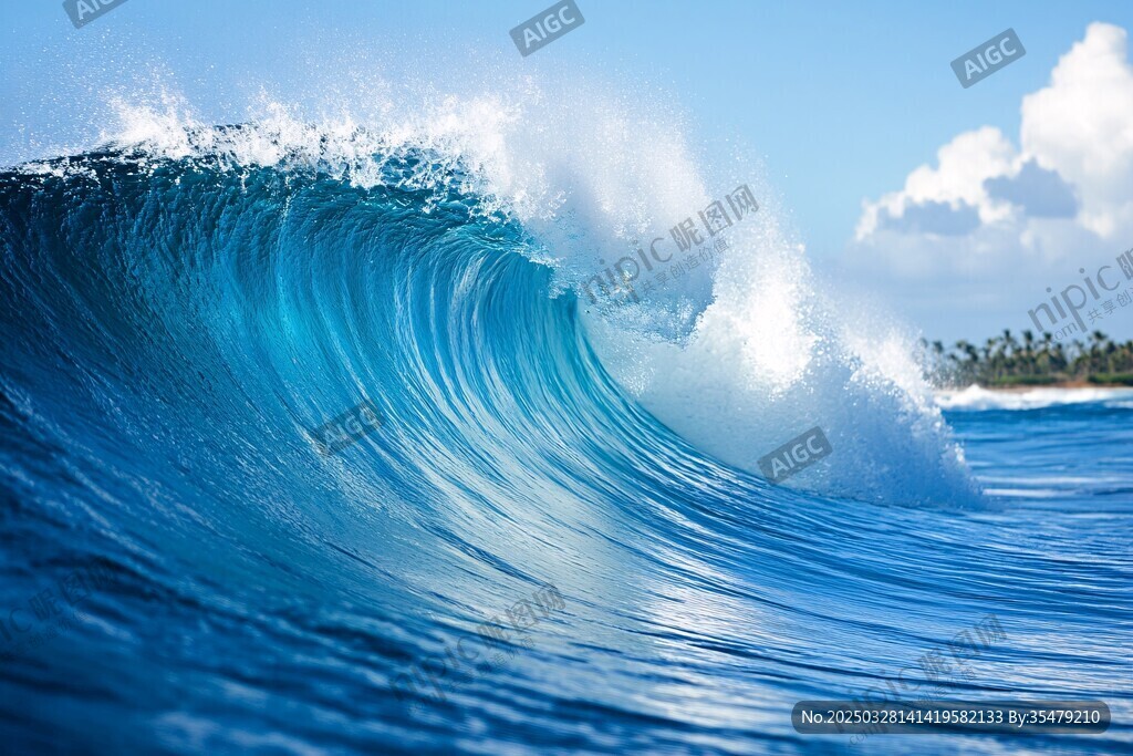 藍(lán)色巨浪翻騰的壯麗海景