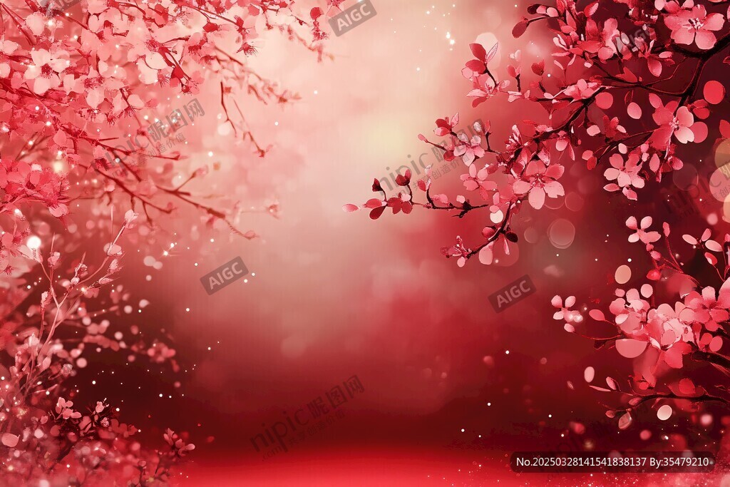 浪漫粉色櫻花夢幻背景圖