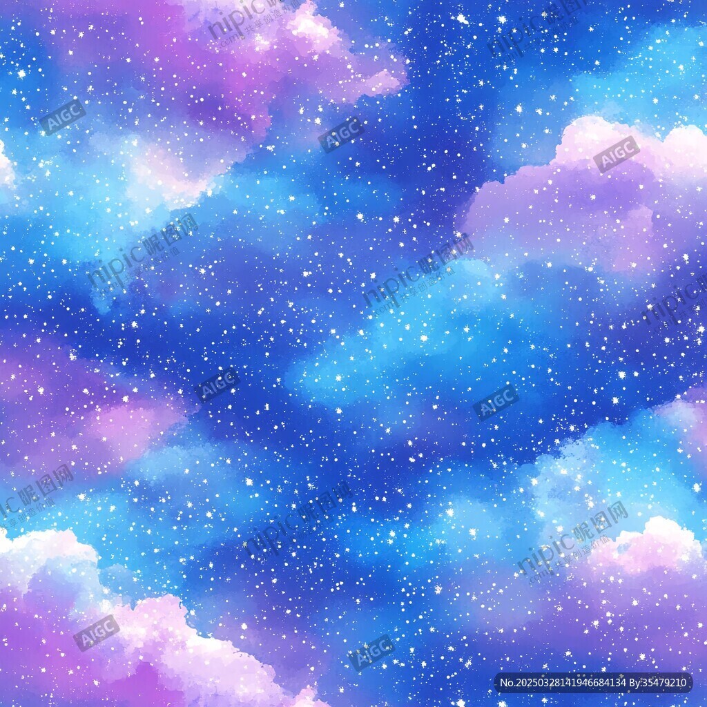 夢幻星空云朵水彩背景圖