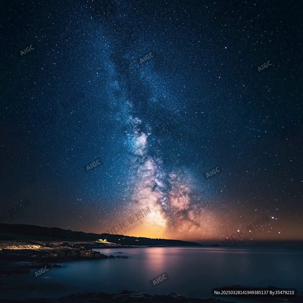 海邊璀璨星空夢幻夜景