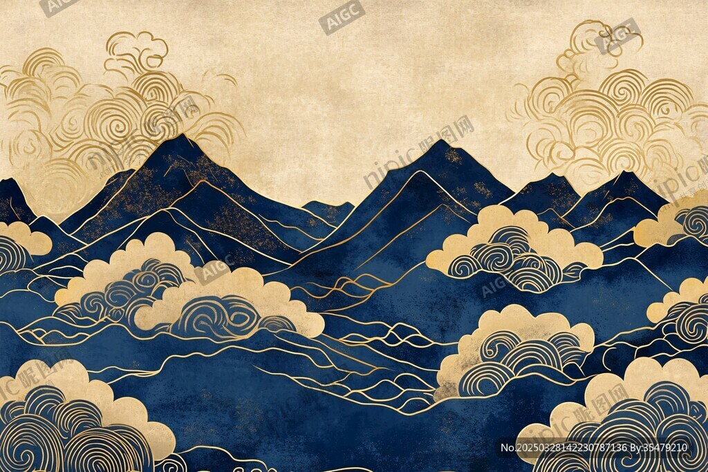 中式山水云紋古風(fēng)背景圖