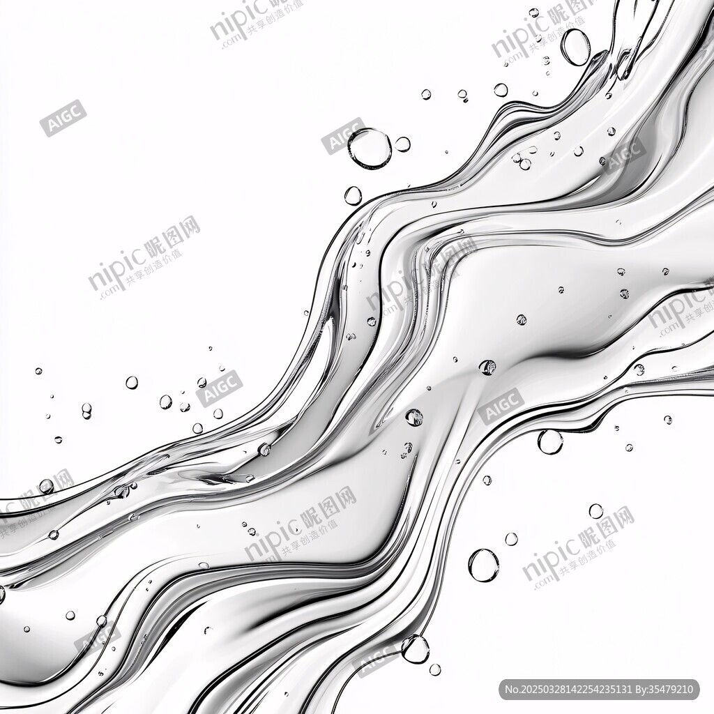 流動的透明水波與氣泡