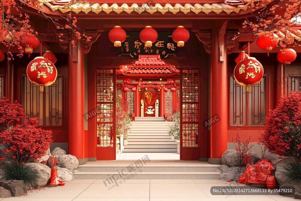 中式紅韻庭院 洋溢節(jié)日氛圍