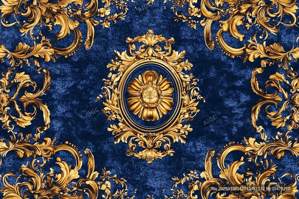 藍底金色奢華古典花紋圖案