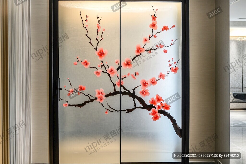 中式梅花玻璃隔斷門