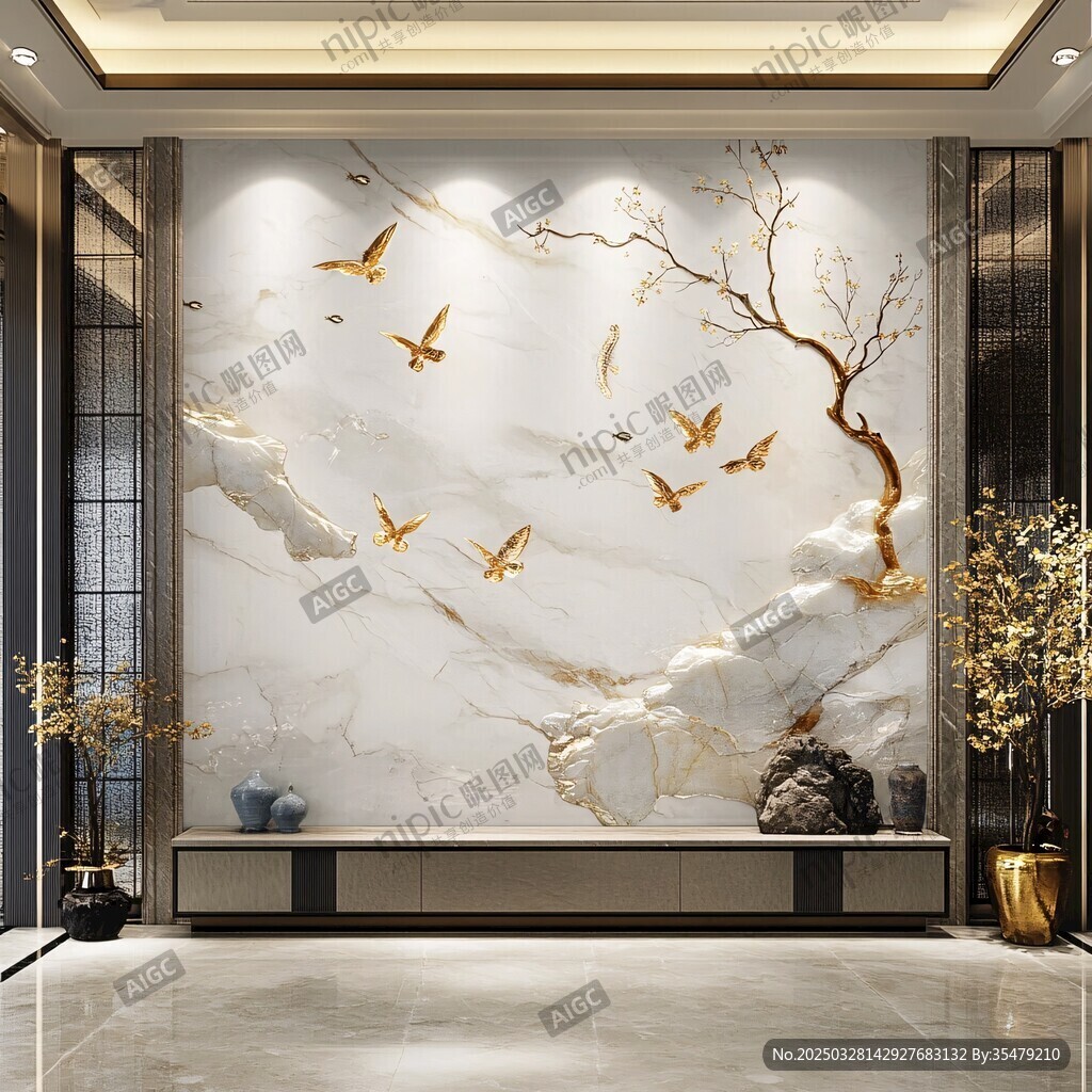 中式金鳥(niǎo)玉石背景墻裝飾