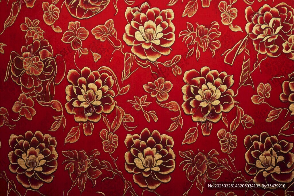紅色底金色花卉精美圖案