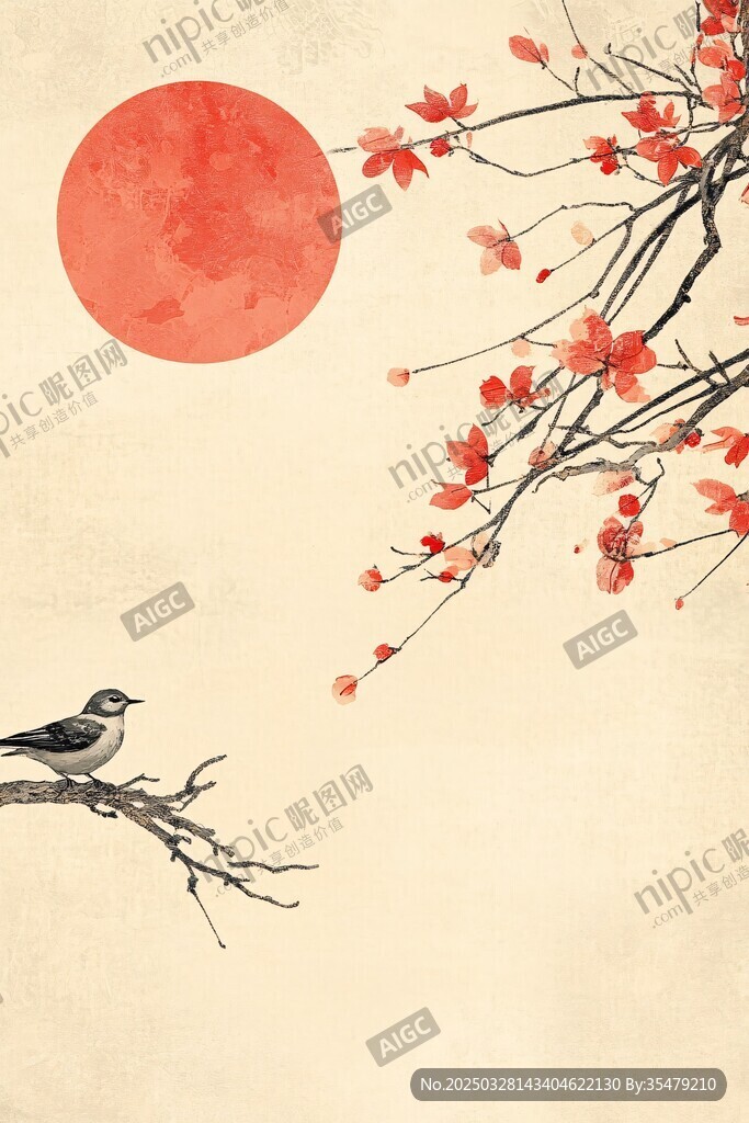 月夜棲枝鳥(niǎo) 繁花映景圖