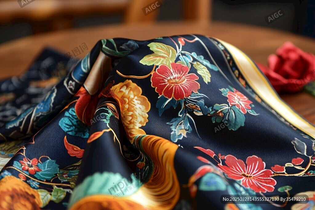 中式繁花絲綢面料特寫