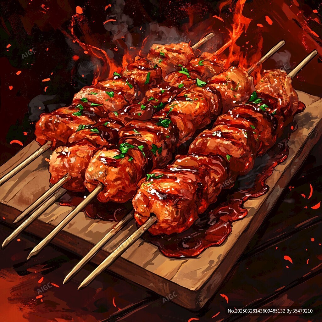 火焰上的美味烤肉串