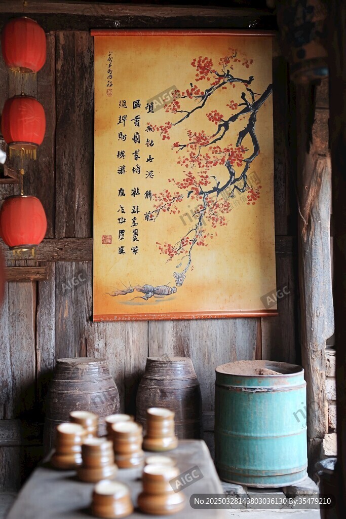 中式古雅茶室中的雅致景致