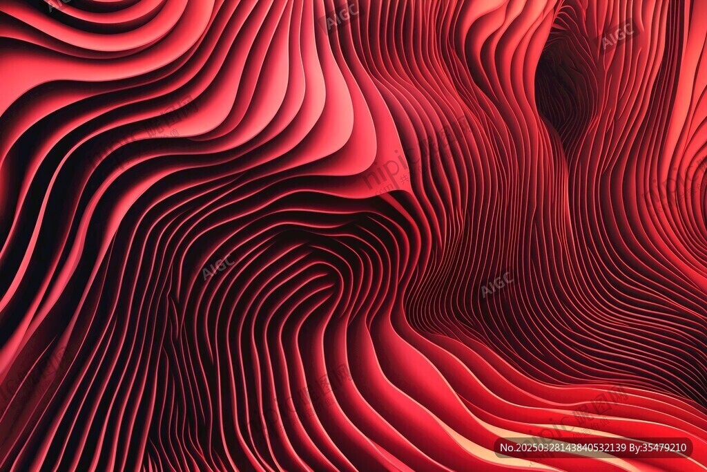 紅色波紋立體抽象藝術圖