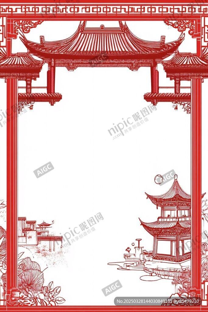 中式古典亭臺(tái)樓閣邊框圖