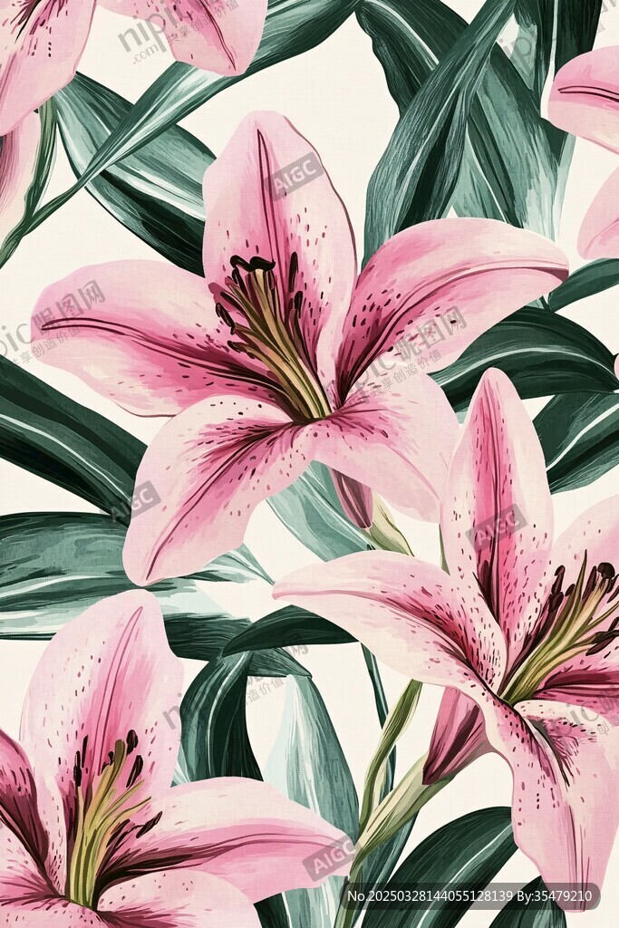 粉色百合花植物花卉圖案
