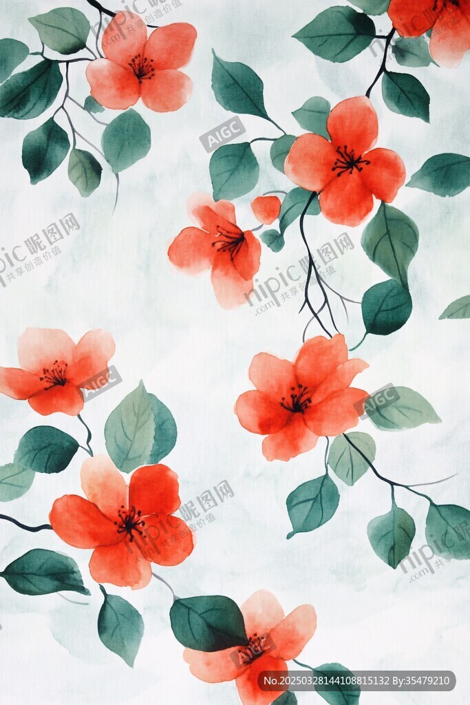 水彩繪就的嬌艷花卉圖案