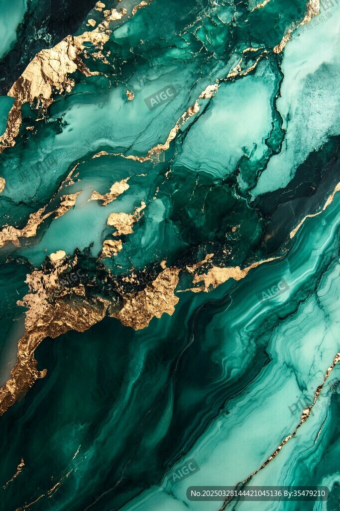 綠金交織的夢幻流體紋理