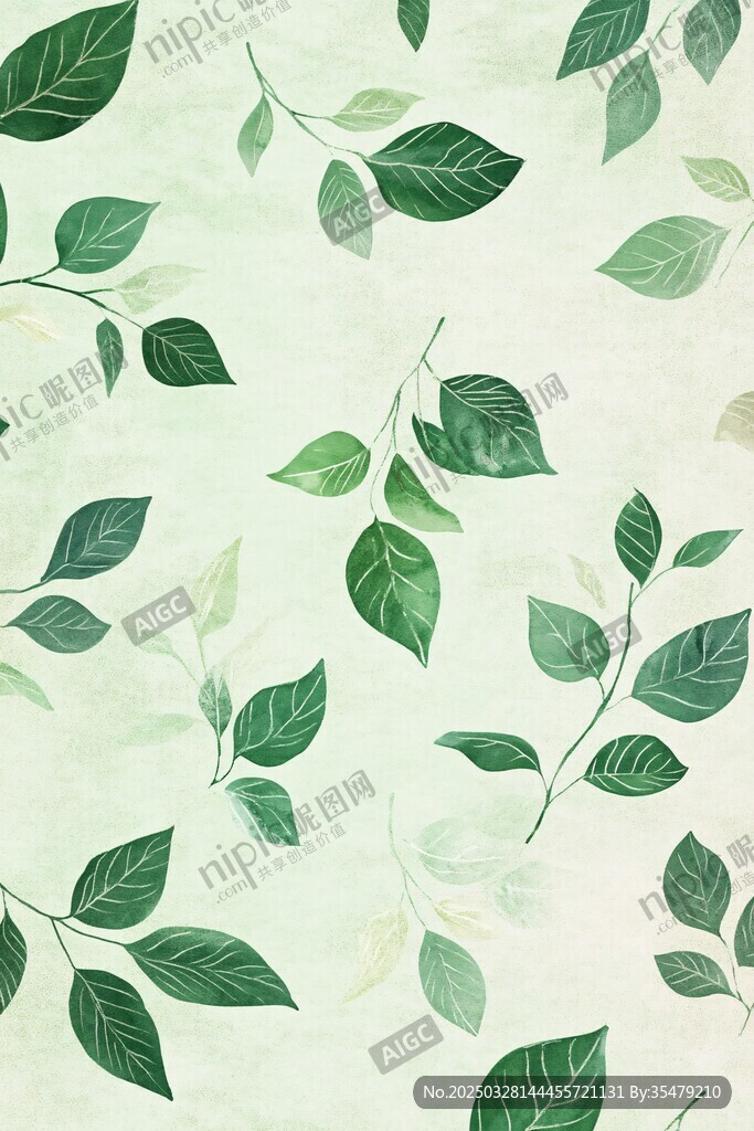清新綠葉水彩無(wú)縫背景圖