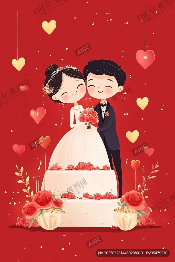 甜蜜新婚夫婦與浪漫蛋糕