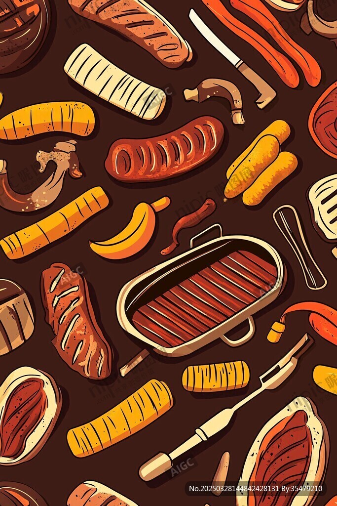 多樣烤肉食材與器具插畫(huà)