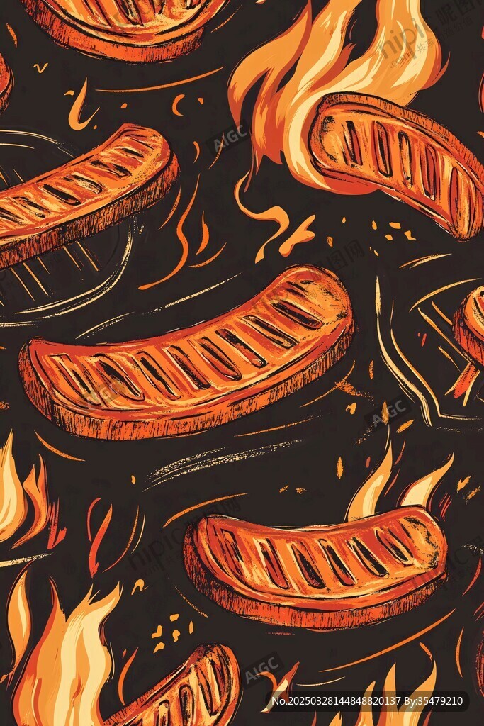 火焰上的美味烤肉圖案