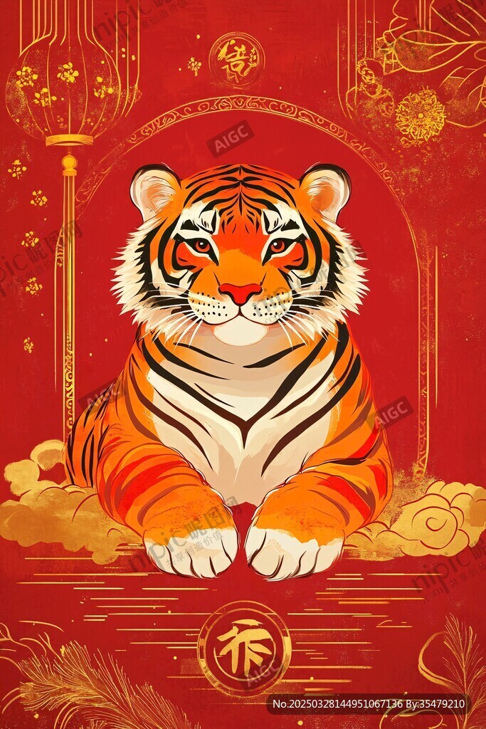虎年吉祥虎圖騰賀歲插畫