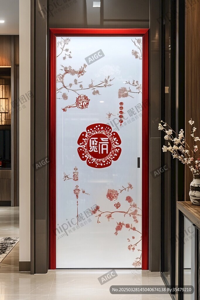 中式喜慶入戶門裝飾圖