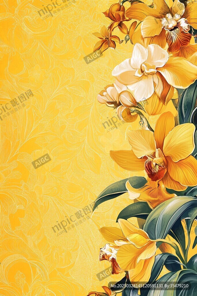黃色蘭花花卉精美背景圖