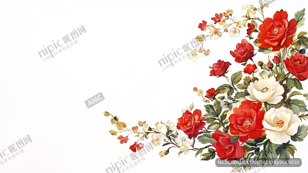 復(fù)古風(fēng)紅白花卉角落裝飾