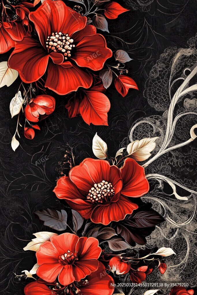 黑色背景上的艷麗紅花朵