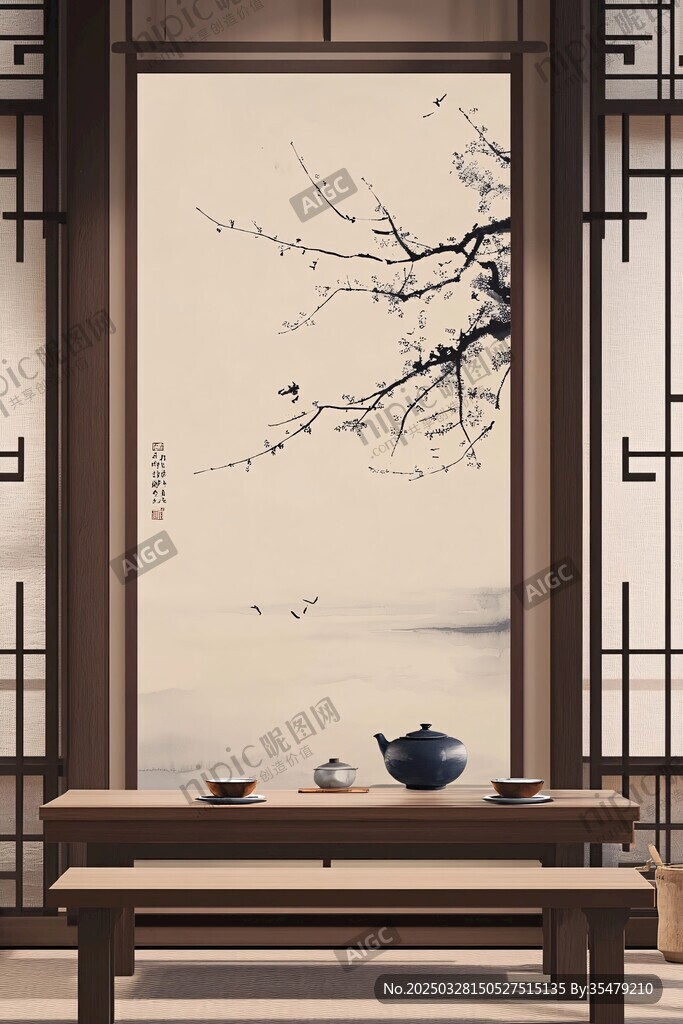 中式茶室水墨風(fēng)雅致場景
