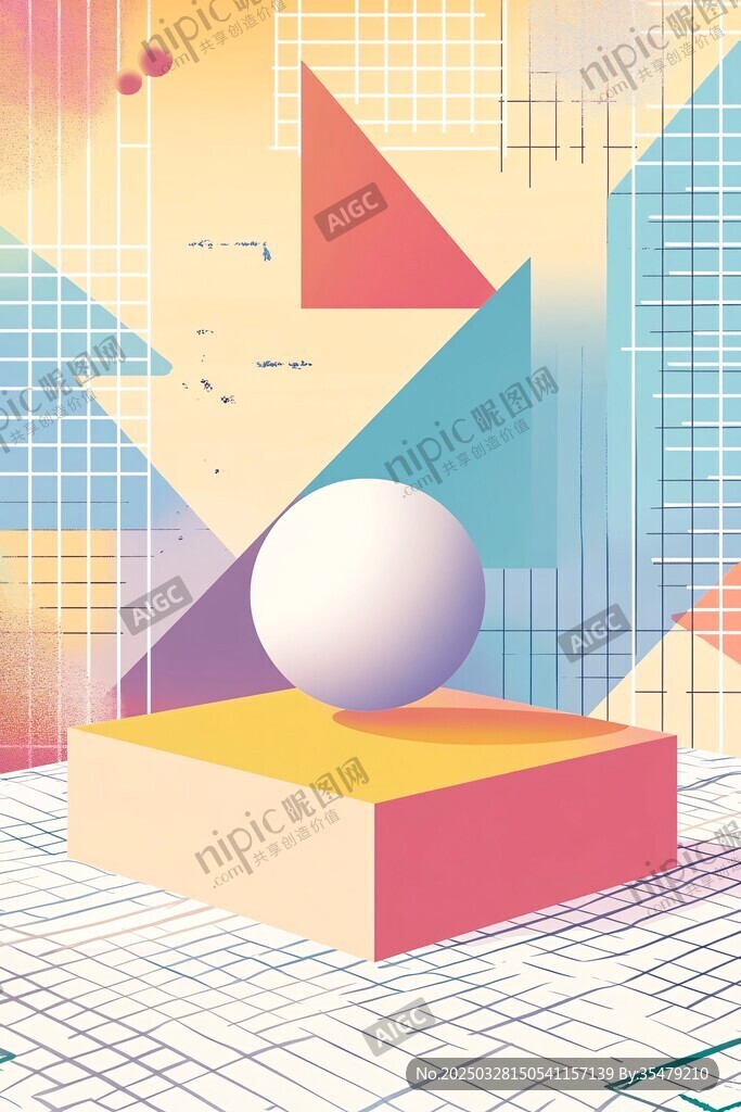 幾何風格立體圓球場景圖