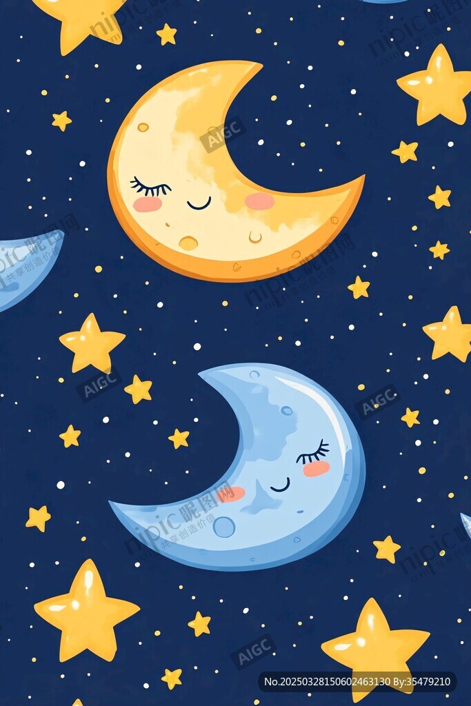 可愛月亮星星夢幻夜圖案