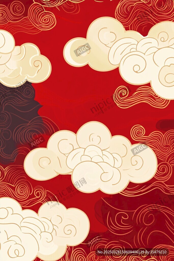 中式紅色祥云傳統(tǒng)圖案