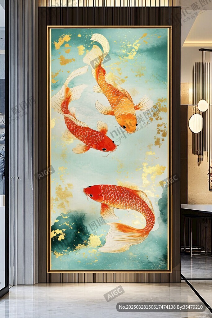 中式玄關(guān)九魚圖裝飾畫