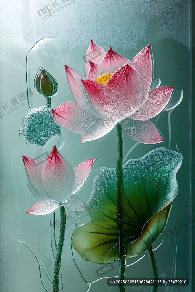 夢幻水墨風荷花藝術畫作