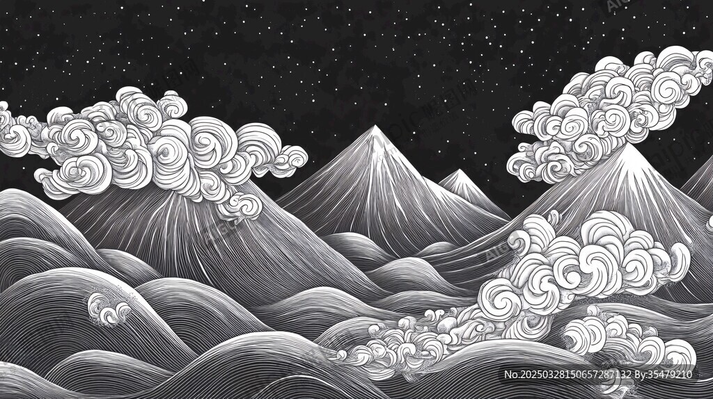 夜下云海山巒奇幻景象