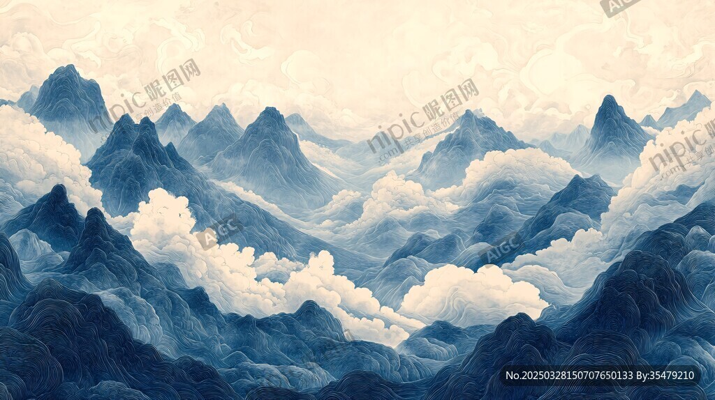 云霧繚繞的壯美群山景色