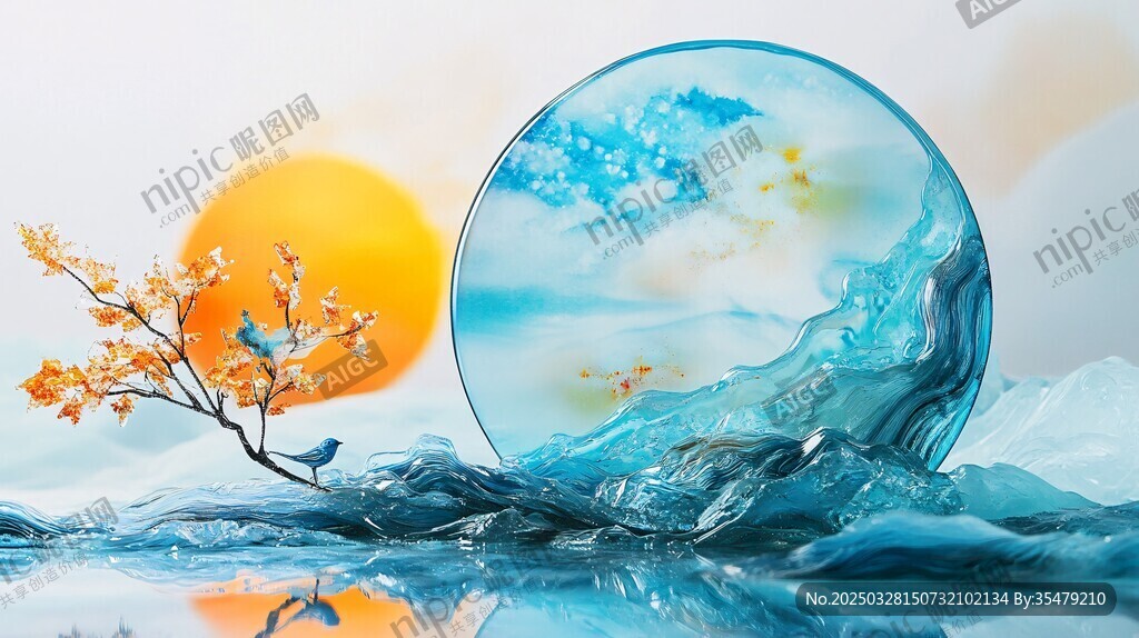 夢(mèng)幻水墨風(fēng)山水圓形圖景